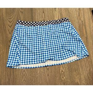 Draper James x Land's End Swim Skirt Built In Brief Check Blue White Size 16